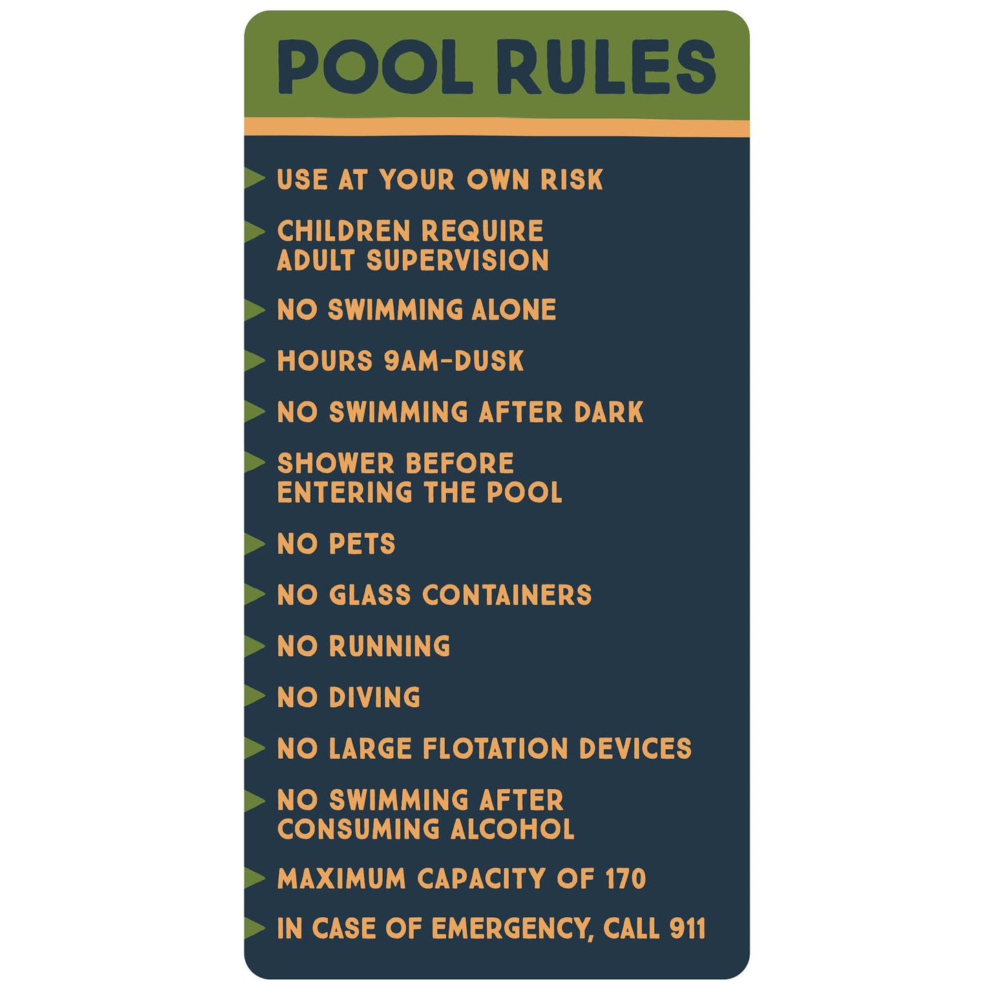 Lost Acres - Pool Rules Maximum Capacity of 170